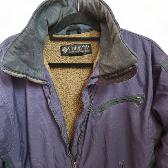 Vintage Columbia Sherpa Lined Jacket Coat Women Small Heavyweight Convert Purple - Picture 2 of 16